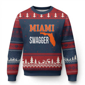 Miami Swagger Pride Ugly Christmas Sweater Florida State Map Local Love TS02 Navy Red Print Your Wear