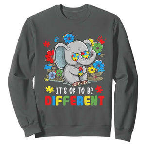 Autism Awareness Elephant Sweatshirt It's Ok To Be Different Proud Autistic Acceptance TS02 Dark Heather Printyourwear