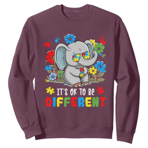 Autism Awareness Elephant Sweatshirt It's Ok To Be Different Proud Autistic Acceptance TS02 Maroon Printyourwear