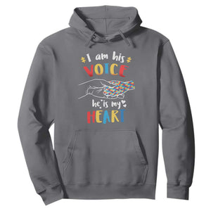 Autism Parent Hoodie I Am His Voice He Is My Heart Mom Dad Family Love Support TS02 Charcoal Printyourwear