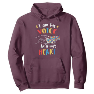 Autism Parent Hoodie I Am His Voice He Is My Heart Mom Dad Family Love Support TS02 Maroon Printyourwear