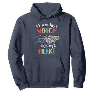 Autism Parent Hoodie I Am His Voice He Is My Heart Mom Dad Family Love Support TS02 Navy Printyourwear