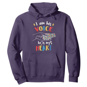 Autism Parent Hoodie I Am His Voice He Is My Heart Mom Dad Family Love Support TS02 Purple Printyourwear