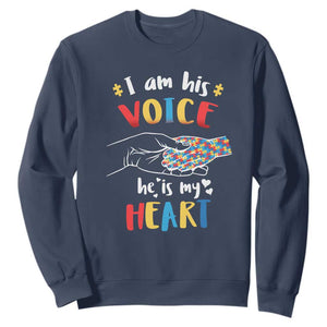 Autism Parent Sweatshirt I Am His Voice He Is My Heart Mom Dad Family Love Support TS02 Navy Printyourwear