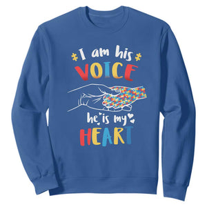 Autism Parent Sweatshirt I Am His Voice He Is My Heart Mom Dad Family Love Support TS02 Royal Blue Printyourwear