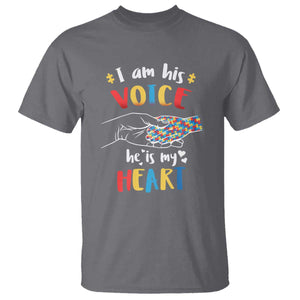 Autism Parent T Shirt I Am His Voice He Is My Heart Mom Dad Family Love Support TS02 Charcoal Printyourwear