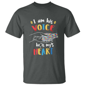 Autism Parent T Shirt I Am His Voice He Is My Heart Mom Dad Family Love Support TS02 Dark Heather Printyourwear