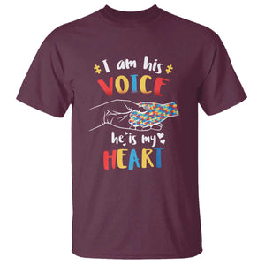 Autism Parent T Shirt I Am His Voice He Is My Heart Mom Dad Family Love Support TS02 Maroon Printyourwear