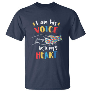 Autism Parent T Shirt I Am His Voice He Is My Heart Mom Dad Family Love Support TS02 Navy Printyourwear