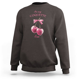 In My Coquette Era Sweatshirt Pink Bow Cherry TS02 Dark Chocolate Printyourwear