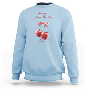 In My Coquette Era Sweatshirt Red Bow Cherry TS02 Light Blue Printyourwear