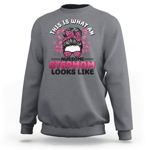 Funny Bonus Mom Sweatshirt This Is What An Awesome Stepmom Looks Like Pink Messy Bun TS02 Charcoal Printyourwear