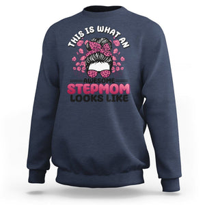 Funny Bonus Mom Sweatshirt This Is What An Awesome Stepmom Looks Like Pink Messy Bun TS02 Navy Printyourwear