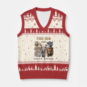 The Big Five South Africa V-Neck Knit Sweater Vest Elephant Lion Rhino Buffalo Leopard Animals Safari Wildlife TS02 Beige Red Print Your Wear