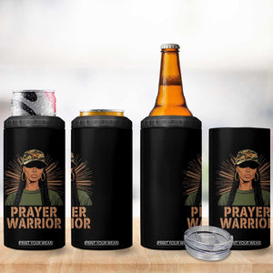 Black Prayer Warrior 4 in 1 Can Cooler Tumbler Jesus God Christian Camo Girl TS02 Print Your Wear