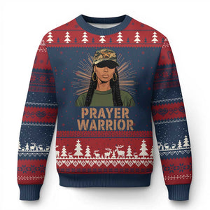 Black Prayer Warrior Ugly Christmas Sweater Jesus God Christian Camo Girl TS02 Navy Red Print Your Wear