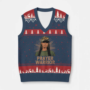 Black Prayer Warrior V-Neck Knit Sweater Vest Jesus God Christian Camo Girl TS02 Navy Red Print Your Wear