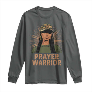 Black Prayer Warrior Long Sleeve Shirt Jesus God Christian Camo Girl TS02 Dark Heather Print Your Wear