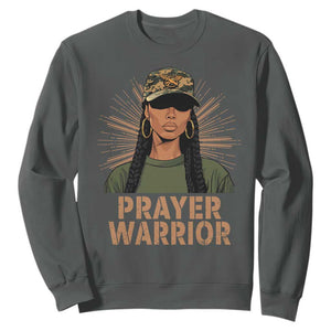 Black Prayer Warrior Sweatshirt Jesus God Christian Camo Girl TS02 Dark Heather Print Your Wear