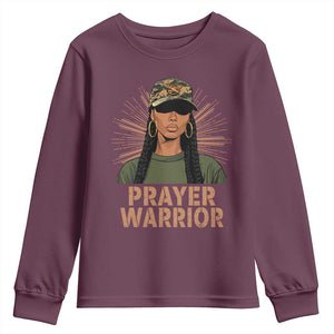Black Prayer Warrior Youth Sweatshirt Jesus God Christian Camo Girl TS02 Maroon Print Your Wear