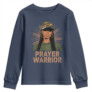 Black Prayer Warrior Youth Sweatshirt Jesus God Christian Camo Girl TS02 Navy Print Your Wear