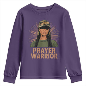 Black Prayer Warrior Youth Sweatshirt Jesus God Christian Camo Girl TS02 Purple Print Your Wear