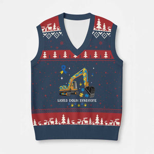 World Down Syndrome Awareness Day Bulldozer V-Neck Knit Sweater Vest TS02 Navy Red Print Your Wear