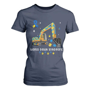 World Down Syndrome Awareness Day Bulldozer T Shirt For Women TS02 Navy Print Your Wear