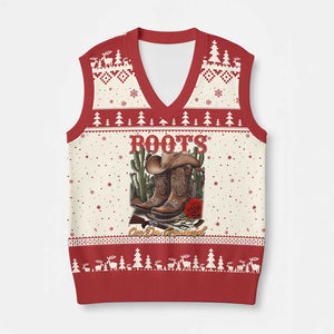 Boots On The Ground V-Neck Knit Sweater Vest Cowgirl Line Dance Western Cowboy TS02 Beige Red Print Your Wear