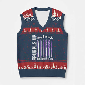 Purple Up For Military Kids V-Neck Knit Sweater Vest American Flag Air Force Military Child Month TS02 Navy Red Print Your Wear