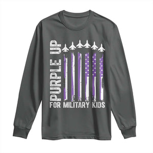 Purple Up For Military Kids Long Sleeve Shirt American Flag Air Force Military Child Month TS02 Dark Heather Print Your Wear