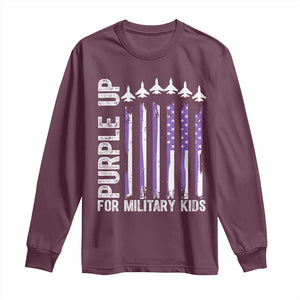 Purple Up For Military Kids Long Sleeve Shirt American Flag Air Force Military Child Month TS02 Maroon Print Your Wear