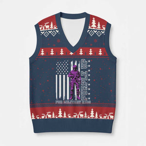Purple Up For Military Kids V-Neck Knit Sweater Vest Military Child Month TS02 Navy Red Print Your Wear