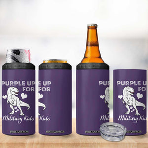 Purple Up For Military Kids 4 in 1 Can Cooler Tumbler Military Child Month Dinosaur TS02 Print Your Wear
