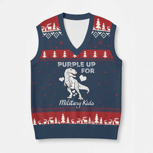 Purple Up For Military Kids V-Neck Knit Sweater Vest Military Child Month Dinosaur TS02 Navy Red Print Your Wear