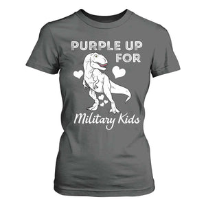 Purple Up For Military Kids T Shirt For Women Military Child Month Dinosaur TS02 Dark Heather Print Your Wear
