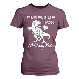 Purple Up For Military Kids T Shirt For Women Military Child Month Dinosaur TS02 Maroon Print Your Wear