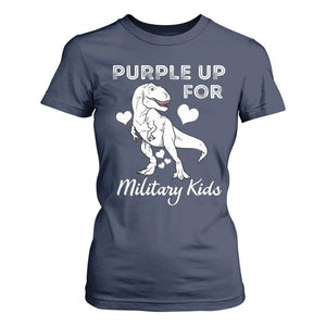Purple Up For Military Kids T Shirt For Women Military Child Month Dinosaur TS02 Navy Print Your Wear