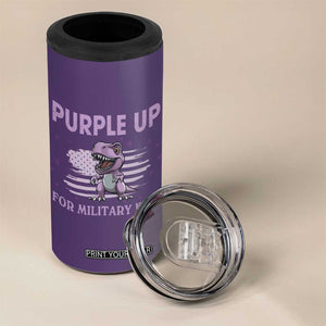 Purple Up For Military Kids 4 in 1 Can Cooler Tumbler Military Child Month Dinosaur American Flag TS02 Print Your Wear