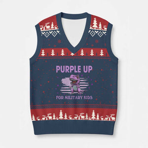 Purple Up For Military Kids V-Neck Knit Sweater Vest Military Child Month Dinosaur American Flag TS02 Navy Red Print Your Wear