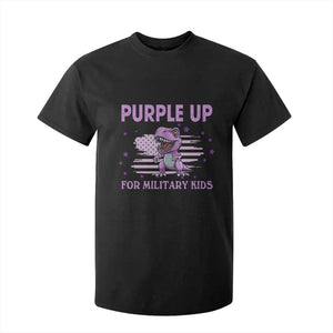 Purple Up For Military Kids T Shirt For Kid Military Child Month Dinosaur American Flag TS02 Black Print Your Wear