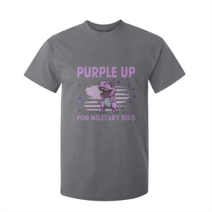 Purple Up For Military Kids T Shirt For Kid Military Child Month Dinosaur American Flag TS02 Charcoal Print Your Wear