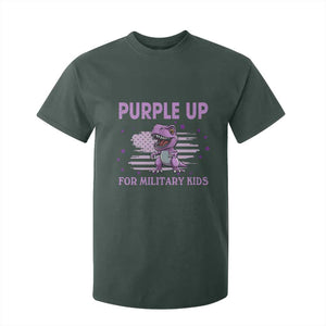 Purple Up For Military Kids T Shirt For Kid Military Child Month Dinosaur American Flag TS02 Dark Forest Green Print Your Wear