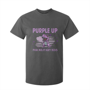 Purple Up For Military Kids T Shirt For Kid Military Child Month Dinosaur American Flag TS02 Dark Heather Print Your Wear