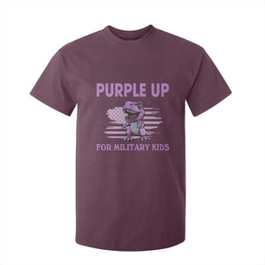 Purple Up For Military Kids T Shirt For Kid Military Child Month Dinosaur American Flag TS02 Maroon Print Your Wear