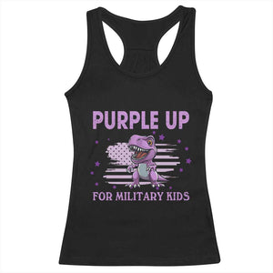 Purple Up For Military Kids Racerback Tank Top Military Child Month Dinosaur American Flag TS02 Black Print Your Wear