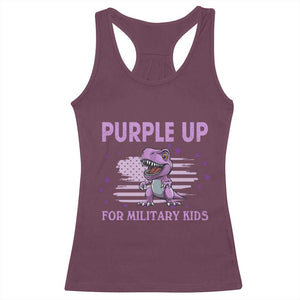 Purple Up For Military Kids Racerback Tank Top Military Child Month Dinosaur American Flag TS02 Maroon Print Your Wear