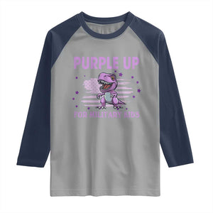 Purple Up For Military Kids Raglan Shirt Military Child Month Dinosaur American Flag TS02 Sport Gray Navy Print Your Wear