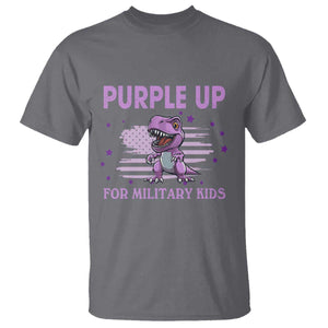 Purple Up For Military Kids T Shirt Military Child Month Dinosaur American Flag TS02 Charcoal Print Your Wear