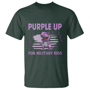 Purple Up For Military Kids T Shirt Military Child Month Dinosaur American Flag TS02 Dark Forest Green Print Your Wear